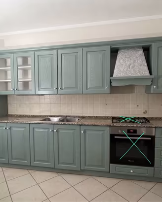 Cucina lineare in legno mt 3,95 verde salvia