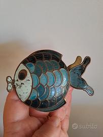 Fermacarte vintage in ottone cloisonné