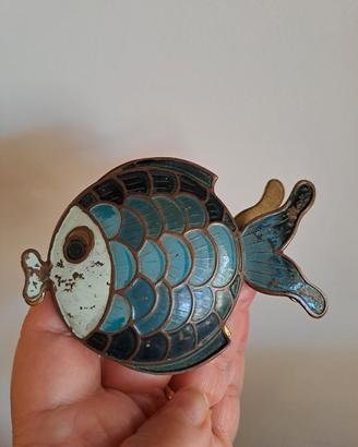 Fermacarte vintage in ottone cloisonné