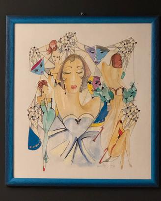Quadro (acquerello firmato) stile Art Déco/fashion
