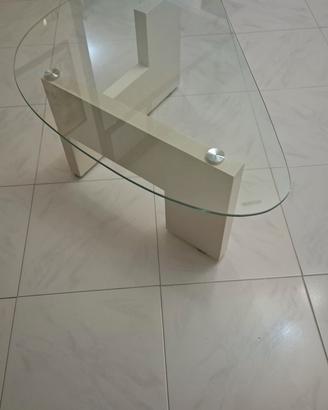 Tavolino da soggiorno bianco e vetro 