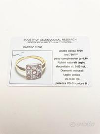 Anello oro 18KT rubini 0.50 diamanti 0.50 VS-SI H.