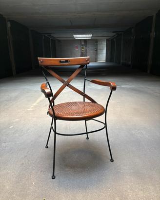 6 sedie in legno massello e ferro battuto