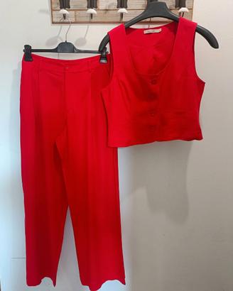 gilet e pantalone a palazzo in viscosa e lino