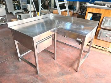 tavolo inox angolare con cassetto usato