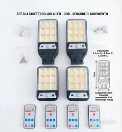 Set di 4 Faretti Solari a LED COB con Sensore