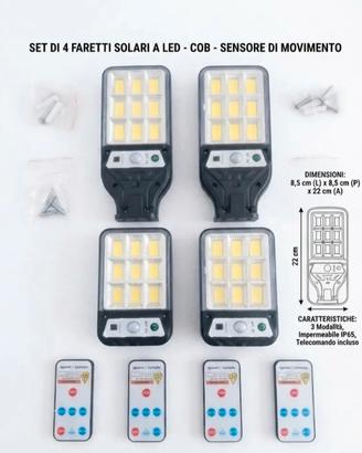 Set di 4 Faretti Solari a LED COB con Sensore