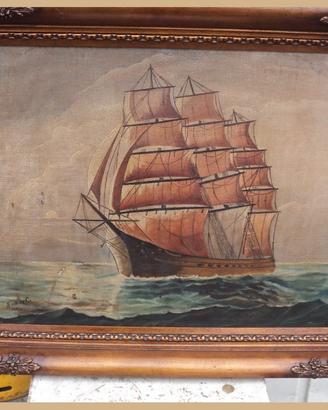 Quadro con veliero olio su tela