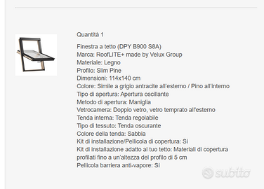 finestra da tetto velux 110 x 114