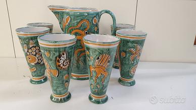AVALLONE Vietri SET BICCHIERI Ceramica con Caraffa