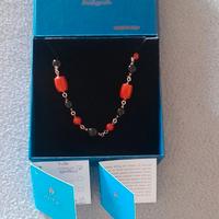 Collana artigianale in corallo onice argento oro r