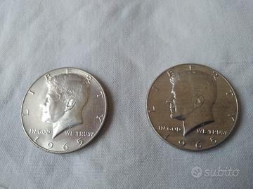 2 monete mezzo dollaro argento Kennedy 1965