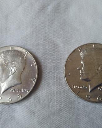 2 monete mezzo dollaro argento Kennedy 1965