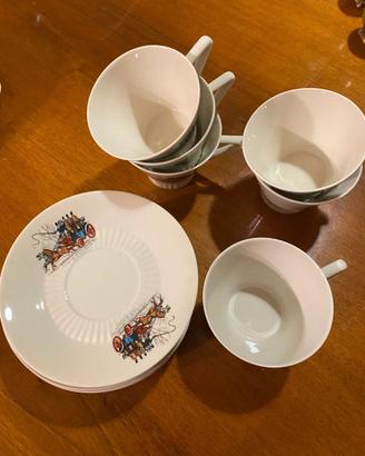 Set 6 tazze thè + 6 piattini decorati