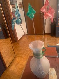 Vaso con 3 fiori in Murano