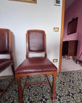 6 sedie in legno con seduta e schienale imbottiti