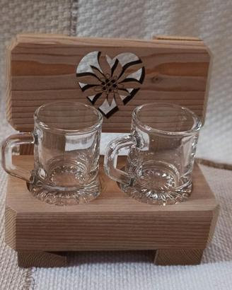 Porta bicchierini da grappa/amaro in legno – da 2