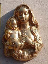 Bassorilievo Madonna con Bambino in gesso dorato