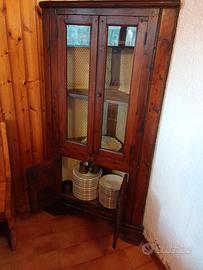 ANGOLIERA ANTICA IN LEGNO E VETRO