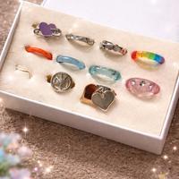 Set 10 Anelli Vari Stili – Y2K, Resina, Simboli