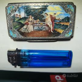 Scatola argento smaltato 800 finemente decorata