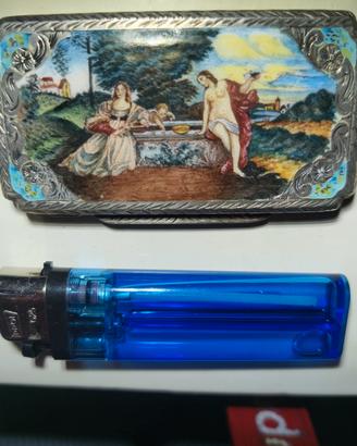 Scatola argento smaltato 800 finemente decorata