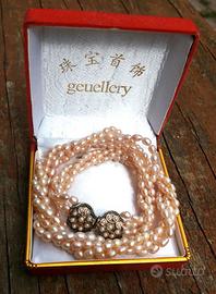 Torchon perle rosa gancetto in argento 925 collana