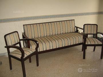 Divano e poltrone mogano tessuto fasciato francese