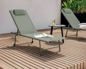 Lettino prendisole verde in acciaio e textilene