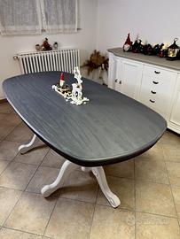 Tavolo ovale grigio bianco in legno artigianale