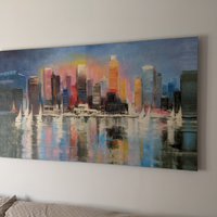 Quadro Skyline 180x100 artistico tela materica