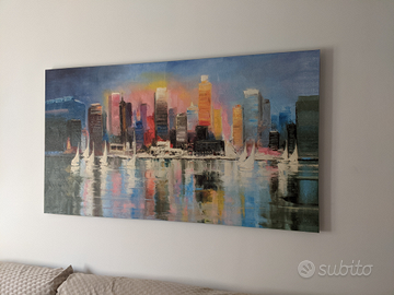 Quadro Skyline 180x100 artistico tela materica