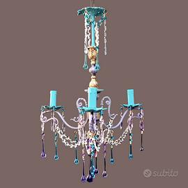 lampadario in viola e turchiese.vintage