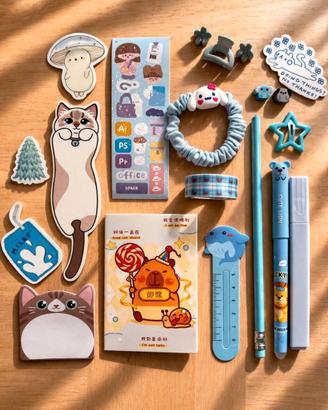 Kit Kawaii azzurro Cute Cartoleria hair accessori