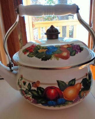 Teiera con manico metallo panna con frutta