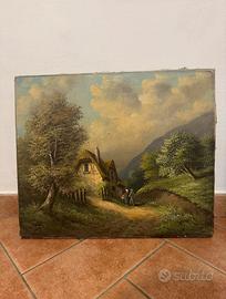 Dipinto olio su tela "Valdés" paesaggio rurale
