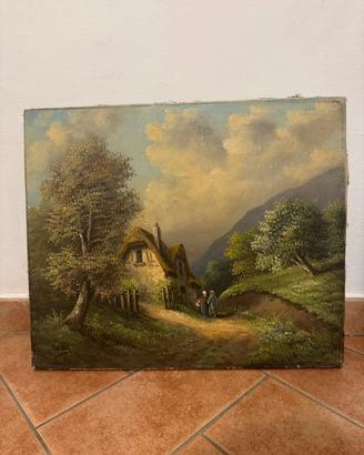 Dipinto olio su tela "Valdés" paesaggio rurale