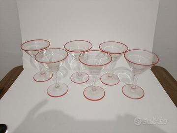 Bicchieri vetro bordi rossi 6 pz