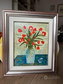 Olio su tela quadro papaveri