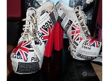 Scarpe plateau stampa giornale/bandiera UK