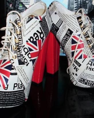 Scarpe plateau stampa giornale/bandiera UK