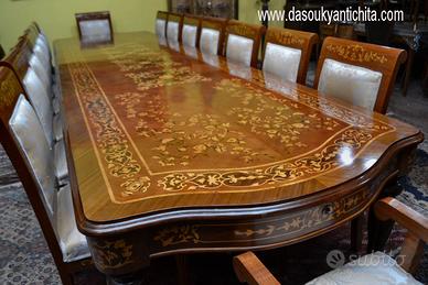 Tavolo da pranzo intarsiato apribile fino a 626 cm