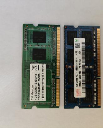 RAM Sodimm DDR3 "Trascend" e "Hynix" da 4GB