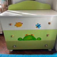 🐸Cassettiera rana verde con ruote e 3 cassetti🐸