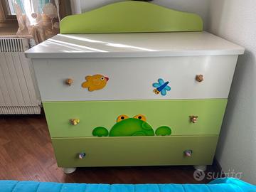 🐸Cassettiera rana verde con ruote e 3 cassetti🐸