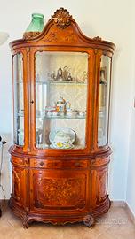 Vetrina Intarsiato in Stile Luigi XV Vetro curvo