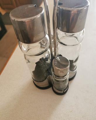 set acciaio olio e aceto sale e pepe 