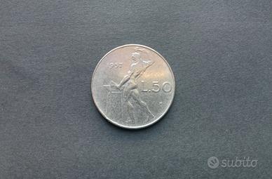 Moneta Vulcano 50 Lire del 1957