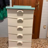 Cassettiera e 4 sedie Salvarani