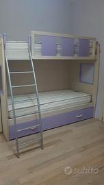 Letto a castello + letto estraibile e 3 materassi